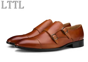 LTTL Мужская Обувь из натуральной кожи с двойным Монашеским ремешком Роскошная Обувь для вечеринок, банкетов, Модные лоферы в Британском стиле, Обувь больших размеров 38-46 Изображение