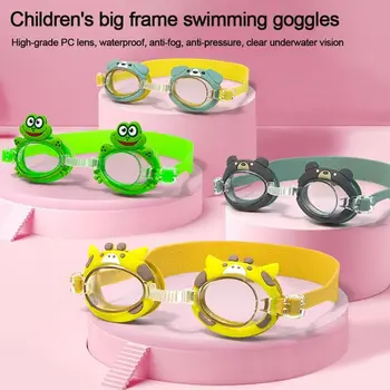 Водонепроницаемые противотуманные детские очки для плавания, мультяшные регулируемые детские очки для плавания унисекс высокой четкости Изображение