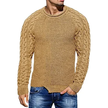 Осенне-зимний мужской свитер 2023 года, новый однотонный свитер с круглым вырезом, вязаный на Amazon в Европе и Америке, однотонный трикотаж с длинным рукавом Изображение