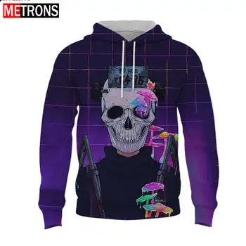 Толстовка с капюшоном Horror Skull, мужской пуловер с 3D принтом в стиле панк-рок, готический пуловер с 3D принтом, крутая уличная толстовка для мальчиков в стиле хип-хоп, Весна-осень, 2023, топ моды Изображение
