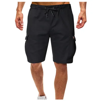 Мужские летние повседневные комбинезоны на открытом воздухе с карманами в стиле пэчворк, спортивные шорты, брюки, однотонные Свободные быстросохнущие шорты Изображение