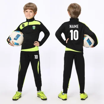 Детский футбольный костюм, куртка с длинными рукавами, индивидуальный комплект для тренировочной команды, спортивная футбольная майка для мальчиков и девочек, осень и Изображение