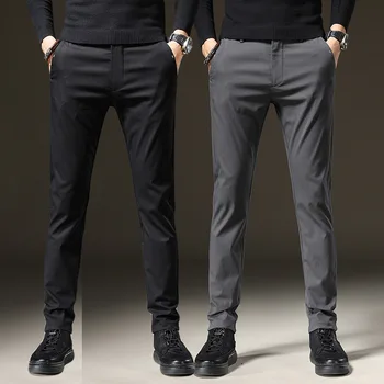 Повседневные длинные брюки для мужчин Весна, осень, зима 2023, новые модные брендовые свободные эластичные мужские утолщенные спортивные брюки Изображение