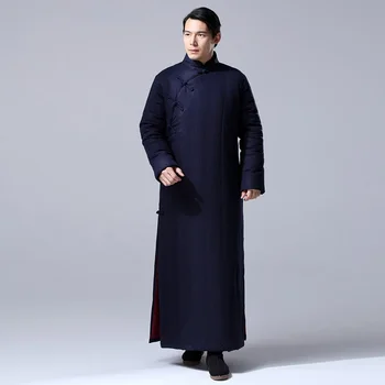 Льняной даосский плащ монаха Дзен халат Зимняя накидка для медитации Теплая буддийская хлопчатобумажная стеганая куртка Традиционная китайская одежда для мужчин Изображение