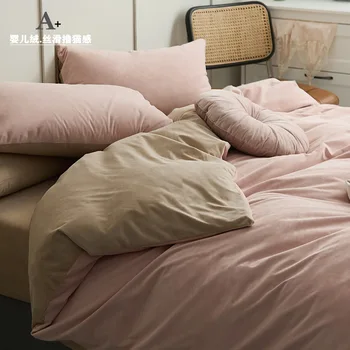 Комплект одеял из четырех частей из молочной муки класса А, двустороннее утолщенное зимнее фланелевое постельное белье Изображение