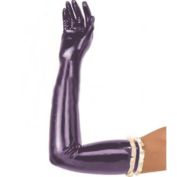 Перчатки из искусственной кожи и ПВХ, Модные Женские Длинные перчатки, сексуальные полосатые перчатки в стиле Лолиты, Варежки для костюмов на Хэллоуин, Фетиш-рукавица для Косплея, Изображение