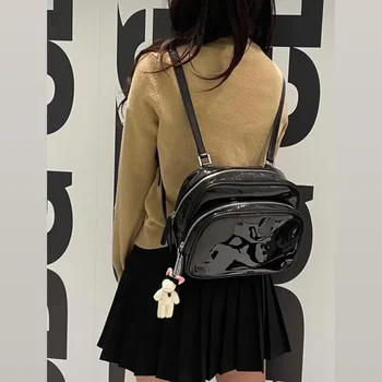 2023 Южная Корея Nieh новая модная женская сумка Jennie mirror surface oil wax повседневный рюкзак Изображение