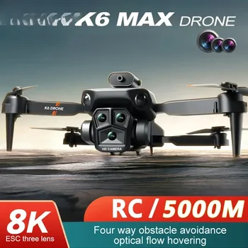 Профессиональный Дрон K6 Max 8K GPS С тремя камерами, Широкоугольный оптический поток, Четырехсторонний квадрокоптер для обхода препятствий, 5000 м Изображение