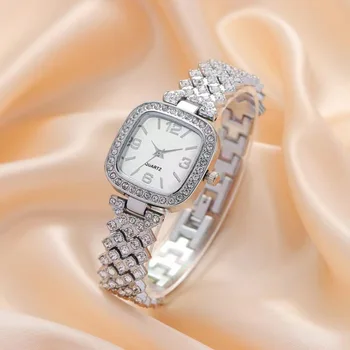 Новые модные женские часы, роскошные квадратные кварцевые наручные часы со стразами, женские часы Relogio Feminino, прямая поставка Изображение
