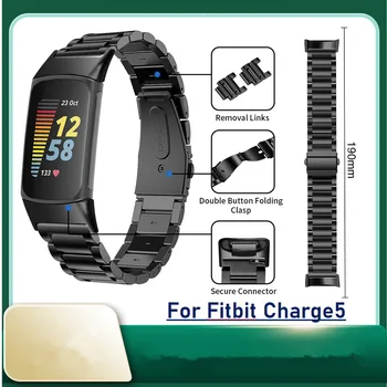 Высококачественный Браслет Браслет Для Fitbit Charge5 Band Смарт-Ремешок из Нержавеющей Стали для Замены Наручных часов Fitbit Charge 5 Изображение