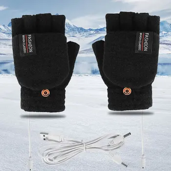 Перчатки с электрическим подогревом от USB, Регулируемая температура, Перезаряжаемые Варежки, Моющийся подогреватель для рук без пальцев, сенсорный экран, зимний обогреватель Изображение