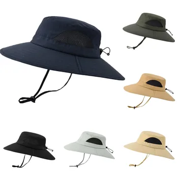 Мужские кепки с капюшоном, Альпинистские Рыболовные однотонные шляпы, Складная повседневная Дышащая Шляпа-ведро с широкими полями, солнцезащитная кепка Изображение