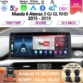 12,3 Дюйма для Mazda 6 Atenza 3 GJ GL 2015 - 2017 2018 2019 Автомобильный радиоприемник Мультимедийный видеоплеер Навигация GPS Android 13 din dvd Изображение
