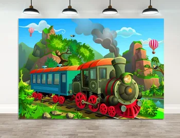 Фон для паровоза, тема поезда, предметы декора для детского дня рождения, вождение поезда в горах, фон для фотосъемки Изображение