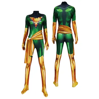 Зеленый джинсовый серый косплей костюм Люди Икс Феникс Супергерой Зентай боди костюм на Хэллоуин комбинезоны Изображение