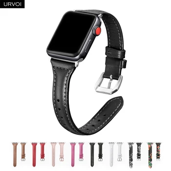URVOI кожаный ремешок для apple watch 9 8 7 6 SE 5432 ремешок для iwatch slim T-образный ремешок для наручных часов из натуральной кожи swift для девочек Изображение