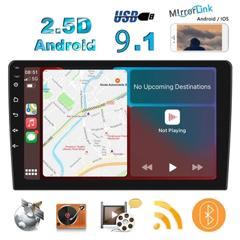 Автомагнитола Carplay с 2 Din, 9-дюймовый автомобильный мультимедийный плеер HD MP5 для Android 10.1, радио, GPS-навигация, Wifi, Bluetooth Изображение