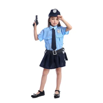 Новый забавный детский костюм маленькой девочки-полицейского, играющий в косплей, костюм на Хэллоуин, Профессия, детский костюм для косплея Изображение