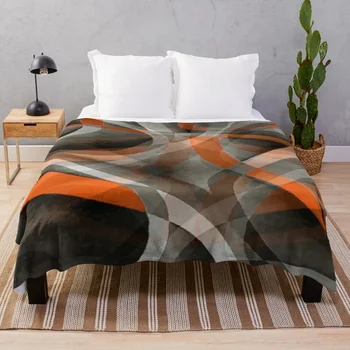 Ярко-оранжевый на сером с абстрактным рисунком в полоску, покрывало из фланелевой ткани, Декоративное покрывало для дивана с одним ворсом. Одеяла Изображение