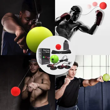 Набор для тренировки силы рук и глаз с повязкой на голову Боксерский реактивный мяч для тренажерного зала Боксерский Рефлекторный скоростной мяч для Муай Тай Санда ММА, Повышающий реакцию Изображение