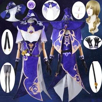 Игра Genshin Impact, костюм Лизы Минчи для косплея, Парик, синее платье, сексуальный костюм, униформа для Рождественской вечеринки на Хэллоуин. Изображение