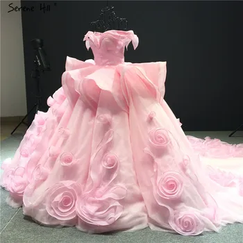 Розовые цветы ручной работы с оборками, сексуальные свадебные платья 2023, свадебные платья без рукавов на шнуровке, Serene Hill HM66956, сшитые на заказ Изображение