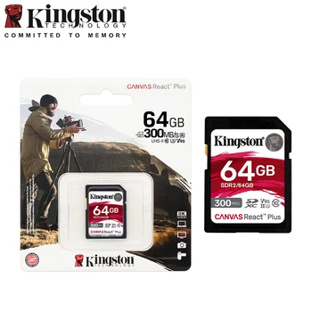 Kingston Canvas React Plus SD-карта 32 ГБ 64 ГБ 128 ГБ 256 ГБ Карта памяти со скоростью чтения до 300 МБ/с. Флэш-карта V90 UHS-II для камеры 4K/8K Изображение
