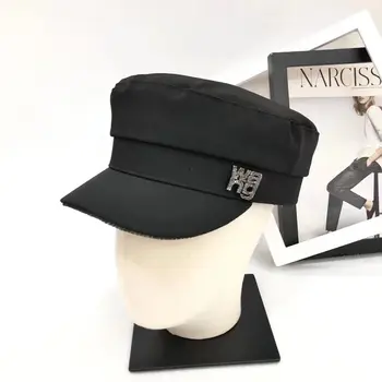 OLOMLB 2023, Весенне-осенняя новая шляпа, женская модная кепка с плоским верхом из горного хрусталя, повседневная темно-синяя шляпа в стиле ретро, восьмиугольная кепка Изображение