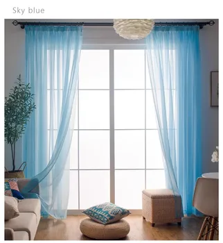 Прозрачные шторы из голубой вуали для гостиной, 2 панели, карманные шторы для фильтрации света на окнах, прозрачные мини-шторы небесно-голубого цвета Изображение