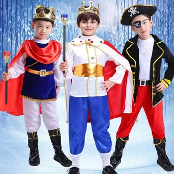 Детская одежда для Хэллоуина, косплей для мальчиков, король пиратов, ролевые игры, одежда для принцев, шоу одежды, костюм Изображение