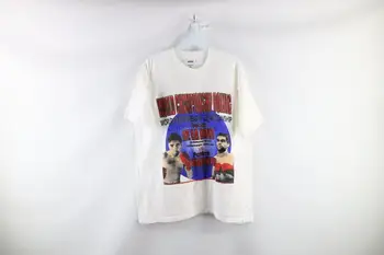 Винтажная Мужская Боксерская футболка XL 90-х годов Оскар Де Ла Хойя Против Патрика Шарпантье Белого цвета Изображение