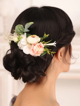 Расческа для волос с цветами для новобрачных, Листья розовой розы, Элегантный женский головной убор, Свадебные аксессуары для волос для невесты Изображение