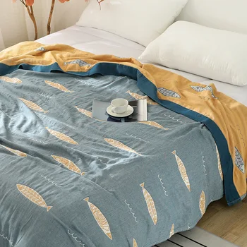 Хлопчатобумажные Одеяла в Скандинавском стиле для кроватей, Большие, Мягкие в стиле Бохо, Геометрический Чехол для кровати, Покрывало, Покрывало для дивана, Двуспальная кровать, Синий Изображение