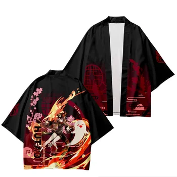 Genshin Impact Hu Tao Косплей Кимоно Традиционный Кардиган Harajuku Уличная Одежда Костюм Самурая Юката Хаори Изображение