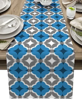 Геометрическая сине-серая настольная дорожка, украшение домашнего декора, Украшение обеденного стола, декор стола Изображение