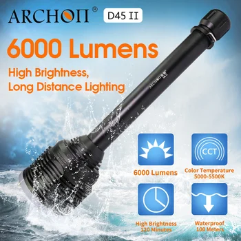ARCHON D45 II Diver Фонарик для дайвинга 6000LM 100M 6 * XM-L2 U3 Светодиодные фонари для подводной фотосъемки Изображение