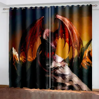 Занавеска Red Dragon для ванной комнаты Цифровая 3D печать Шторы для спальни гостиной 2 панели Изображение