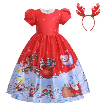 Костюм Санта-Клауса на Хэллоуин, Рождественское платье для девочек, принцесса с мультяшным принтом, Детские Милые Рождественские карнавальные вечерние платья Изображение