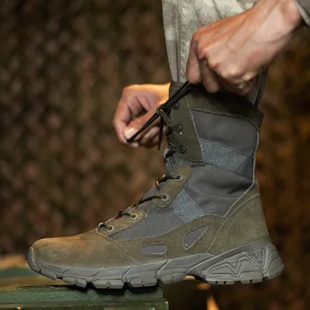Высококачественные армейские ботинки для улицы, профессиональные армейские полевые ботинки на шнуровке, 4 сезона, крутая мужская обувь, ботинки для пустыни Изображение