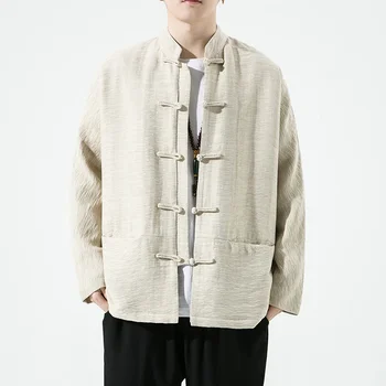 Мужская тонкая куртка в китайском стиле, костюм Тан, топ Ханфу Харадзюку, униформа Кунг-фу Тайцзи, винтажная рубашка, куртка Изображение