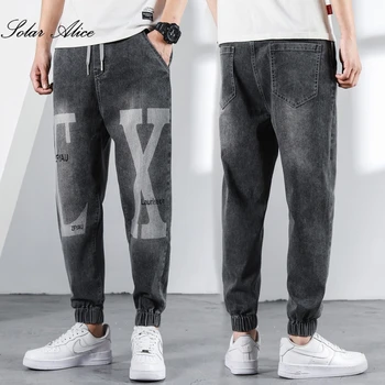 Бесплатная доставка 2022, весенне-летние новые мужские джинсы со средней талией и принтом, универсальные свободные повседневные брюки длиной до щиколоток Изображение