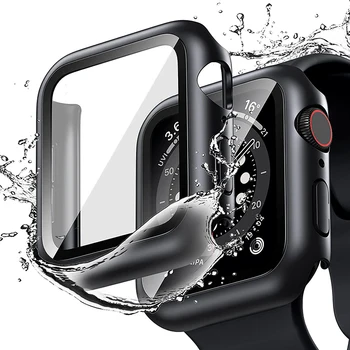 Закаленное Стекло + чехол для Аксессуаров Apple Watch 41 мм 45 мм 44 мм 40 мм 42 мм Защитная пленка для экрана Apple Watch Case Серии 9 4 5 6 SE 7 8 Изображение