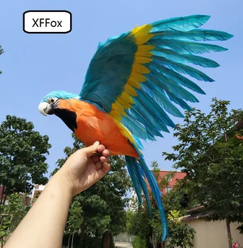 креативная модель попугая из пены и перьев в реальной жизни, крылья синего и оранжевого цветов, кукла-попугай в подарок около 40x60 см d0195 Изображение