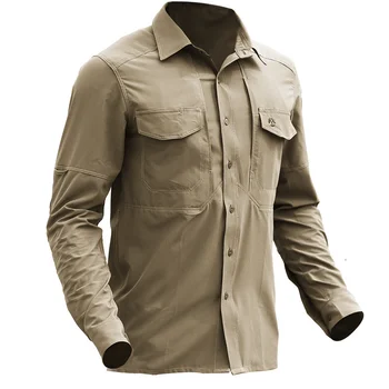Рубашки для походов на открытом воздухе, мужская весенняя быстросохнущая дышащая рыболовная тактическая военная спортивная футболка с длинным рукавом, рубашка Изображение