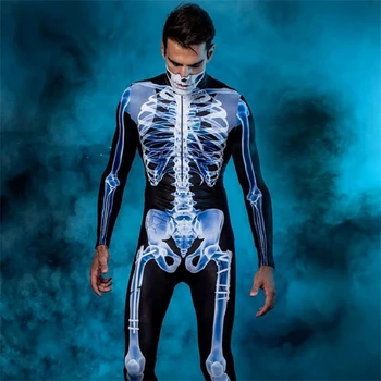 Хэллоуин С длинным рукавом, 3D печать, перспективный скелет, цельный облегающий костюм для взрослых, косплей, переодевание, веселая одежда для вечеринки Изображение