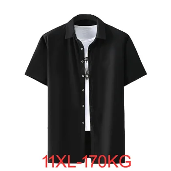 Плюс размер, рубашка из ледяного шелка с короткими рукавами, большой размер, Деловая рабочая Черная рубашка, мужская летняя повседневная мужская рубашка большого размера 11XL 9XL 10XL Изображение