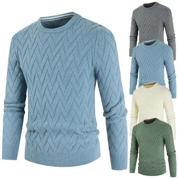 2023 Новый осенний мужской простой и модный вязаный свитер с круглым вырезом, мужской пуловер, свитер Изображение