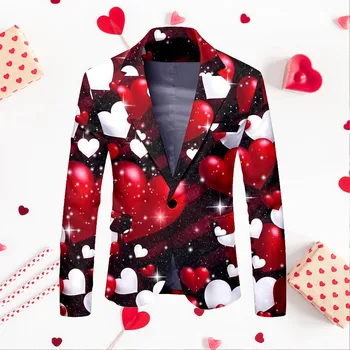 Мужская повседневная куртка с принтом на День Святого Валентина, одежда для праздничных вечеринок, легкая дождевик, веганская пуховая куртка, мужская куртка Изображение