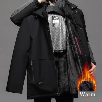 Мужская одежда Зимой 2023 года, Новая Теплая Одежда с Хлопчатобумажной подкладкой, Повседневная Модная Съемная Шляпа, Ветрозащитная Плюшевая куртка С Хлопчатобумажной подкладкой Изображение