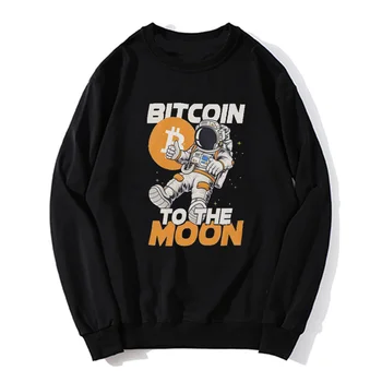 Толстовка с капюшоном Bitcoin To The Moon, мужские хлопковые толстовки с принтом, забавный астронавт, криптовалюта, BTC, свитер, толстовка, подарок, уличная одежда Изображение